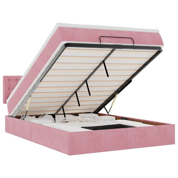 vidaXL Cadre de lit ottoman avec matelas rose 140x190 cm velours