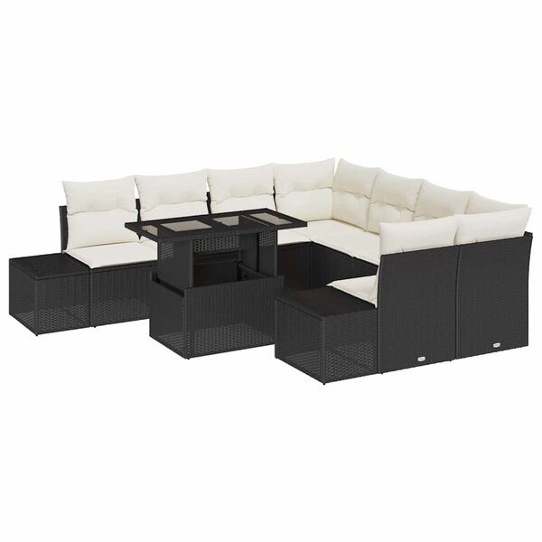 vidaXL Ensemble de canapé de jardin avec coussin 9 Pièces Noir et crème