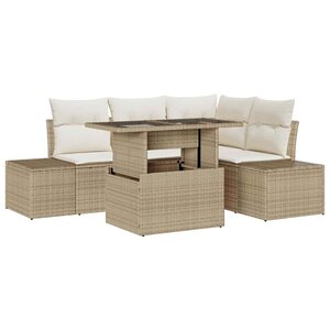 vidaXL Ensemble de canapé de jardin 5 Pièces Beige et crème polyrotin