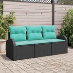 vidaXL Ensemble de canapé de jardin 3 Pièces Noir et turquoise Poly rotin