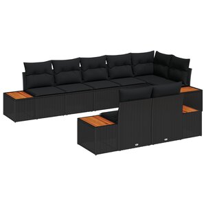 vidaXL Ensemble de Canapés de Jardin 8 Pièces avec Coussins Noir Polyrattan Acacia