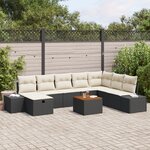 vidaXL Ensemble de canapé de jardin 9 pièces avec coussins Noir Poly Rattan