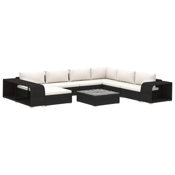 vidaXL Salon de jardin 10 Pièces avec coussins Résine tressée Noir