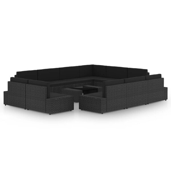 vidaXL Salon de jardin 12 Pièces avec coussins Noir Résine tressée