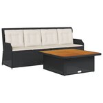 vidaXL Salon de jardin 3 Pièces avec coussins noir résine tressée