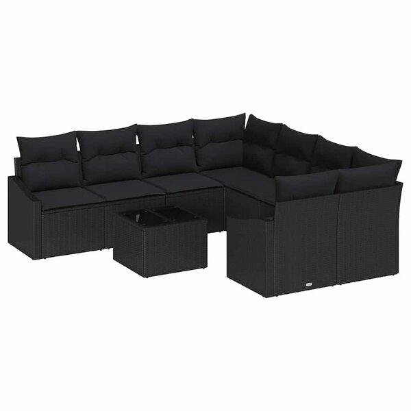 vidaXL Ensemble de salle à manger de jardin 9 pièces avec coussins en poly rotin noir