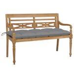 vidaXL Banc Batavia avec coussin gris 120 cm Bois de teck massif