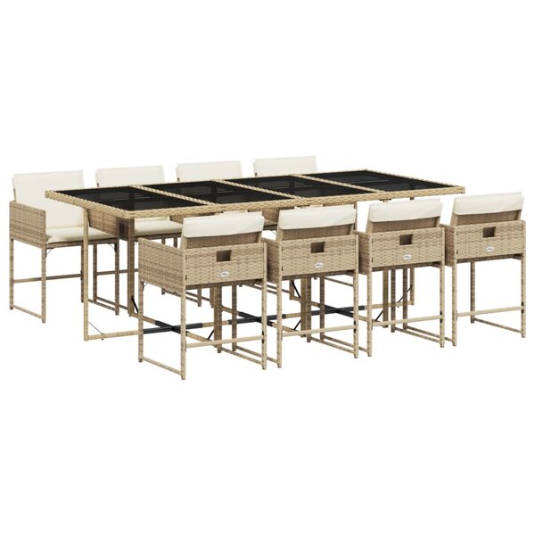 vidaXL Ensemble à manger de jardin et coussins 9 Pièces beige Poly rotin
