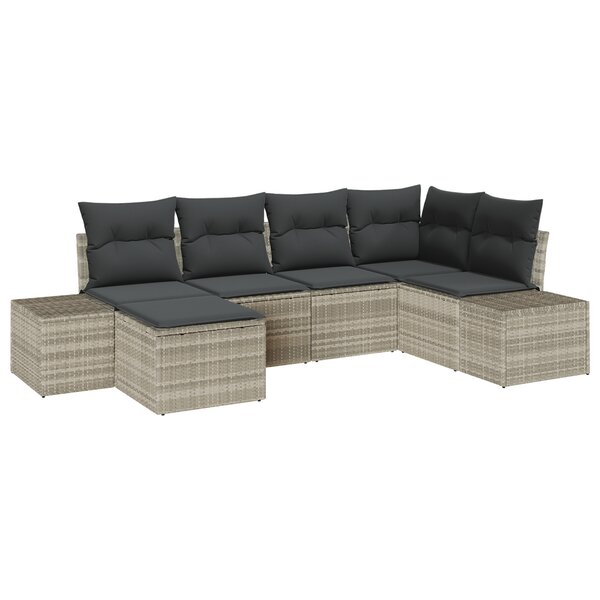 vidaXL Ensemble de canapé de jardin 6 pièces avec coussins Gris clair Poly Rattan