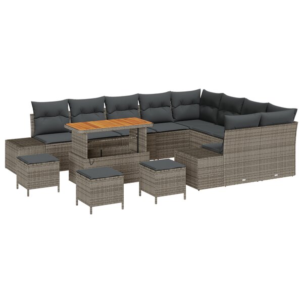 Canapé de jardin 13 pièces avec coussins Gris Poly Rotin Acacia