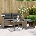 vidaXL Salon de jardin avec coussins 3 Pièces gris résine tressée