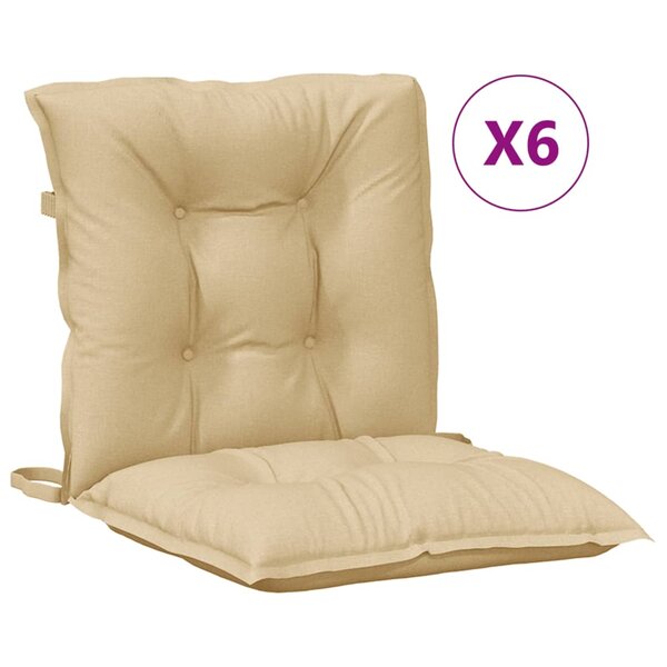 vidaXL Coussins de chaise à dossier bas lot de 6 beige mélangé tissu