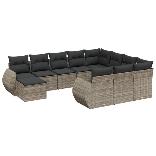 vidaXL Salon de jardin 11 Pièces avec coussins gris résine tressée