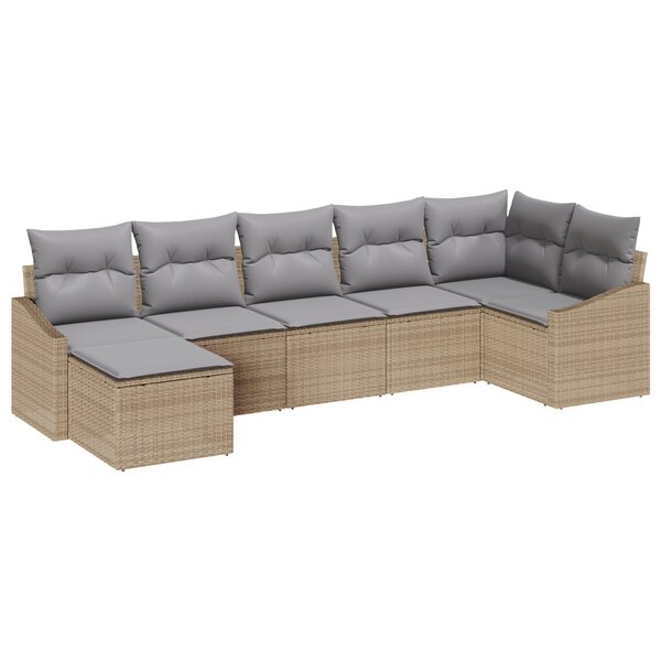 vidaXL Ensemble de Canapé de Jardin 7 Pièces avec Coussins Beige Poly Rattan