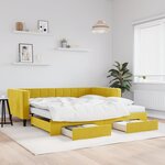 vidaXL Lit de jour avec gigogne et tiroirs jaune 100x200 cm velours