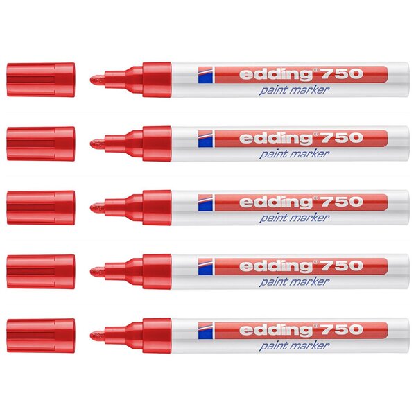Marqueur Peinture 750 Rouge Pointe Ronde 2-4 mm x 5 EDDING
