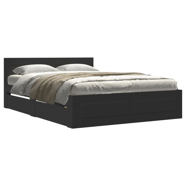 vidaXL Cadre de lit avec tête de lit sans matelas noir 140x200 cm