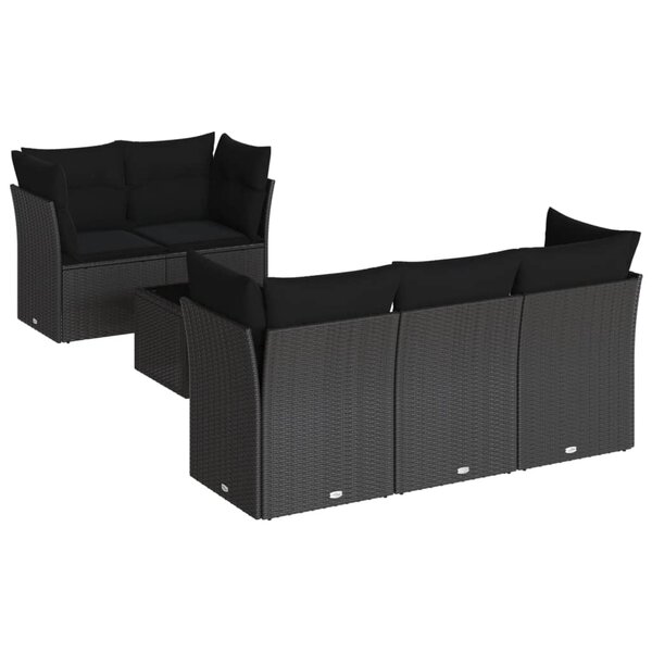 vidaXL Salon de jardin 6 Pièces avec coussins noir résine tressée