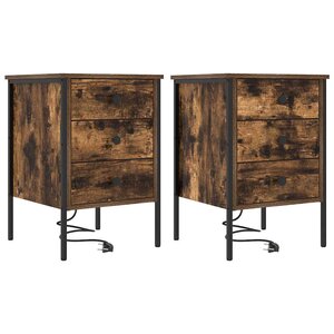 vidaXL Cabinet de chevet avec tiroir 2 Pièces Chêne fumé 42 x 41 x 61 cm