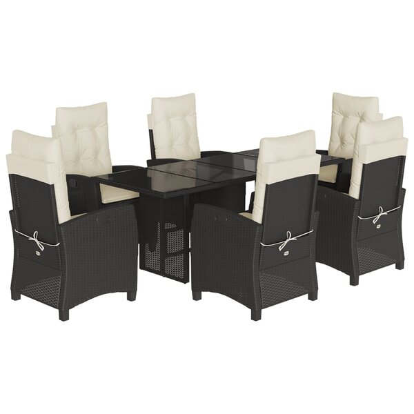 vidaXL Ensemble à manger de jardin coussins 7Pièces Noir Résine tressée