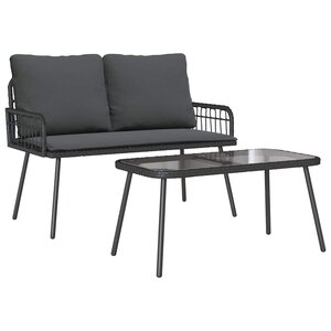 vidaXL Ensemble de salle à manger pour jardin 2 Pièces Noir polyrotin