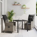 vidaXL Set de salle à manger de jardin de 3 pièces avec coussins gris en rotin poly