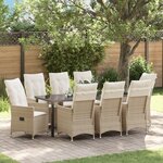 vidaXL Ensemble de jardin de 9 pièces avec coussins beige en poly rattan