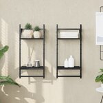 vidaXL Étagères murales à 2 niveaux avec barres 2 Pièces noir 30x25x65 cm