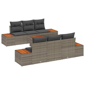 vidaXL Ensemble de canapé de jardin avec coussin 7 Pièces Gris Poly rotin