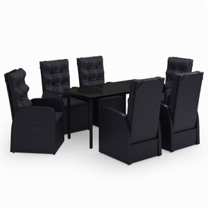 vidaXL Ensemble à manger de jardin avec coussins 7 Pièces Noir