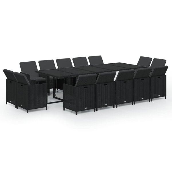 vidaXL Ensemble à dîner de jardin coussins 15 Pièces Résine tressée Noir