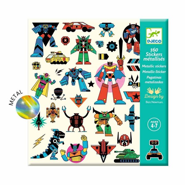 Djeco DJ09276 - 160 Stickers métallisés Robots