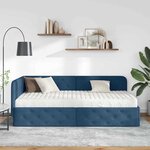vidaXL Cadre de lit d'angle avec matelas Bleu 90 x 190 cm tissu