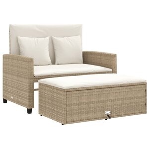 vidaXL Canapé de jardin avec coussins 2 places beige résine tressée