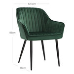 Chaise de salle à manger fauteuil siège rembourrée avec accoudoirs largeur d’assise 49 cm pieds en métal revêtement en velours charge 110 kg pour salon chambre vert 12_0004906