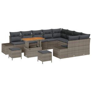 vidaXL Ensemble de canapé de jardin 12 Pièces Gris Poly rotin