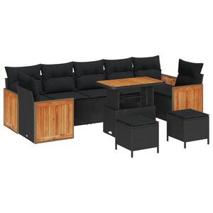 vidaXL Ensemble de canapé de jardin avec coussin 10 Pièces Noir