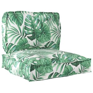 vidaXL Set de coussins de palette Floral 2 Pièces Motif Feuille Verte