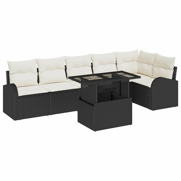 vidaXL Ensemble de canapé de jardin avec coussin 7 Pièces Noir Poly rotin