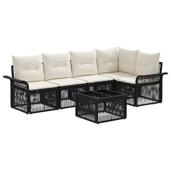 vidaXL Ensemble de canapé de jardin 6 Pièces Noir polyrotin