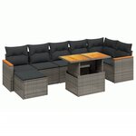 vidaXL Salon de jardin 8 Pièces avec coussins gris résine tressée
