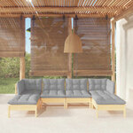 vidaXL Salon de jardin 6 Pièces avec coussins gris bois de pin