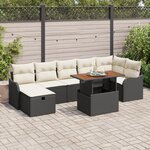 Ensemble de Canapé de Jardin 8 Pièces avec Coussins Noir en Poly Rotin