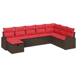vidaXL Ensemble de Canapés avec coussin Marron et rouge polyrotin