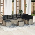 vidaXL Ensemble de Canapé de Jardin 9 Pièces avec Coussins Gris Clair Rattan Poly