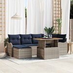 vidaXL Ensemble de canapé de jardin 7 Pièces gris et bleu marine