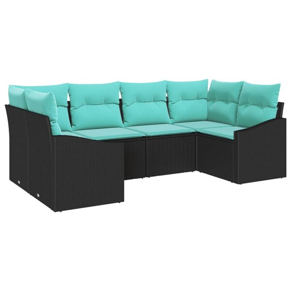 vidaXL Ensemble de Canapés avec coussin 6 Pièces Noir polyrotin