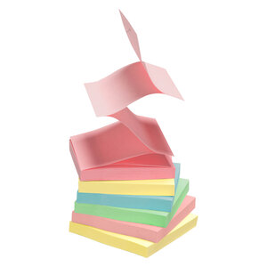Z-notes repositionnables recyclées assorti pastel info notes 75 x 75 mm - bloc de 100 feuilles - lot de 12