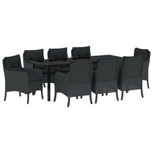vidaXL Ensemble de salle à manger pour jardin 9 Pièces Noir polyrotin