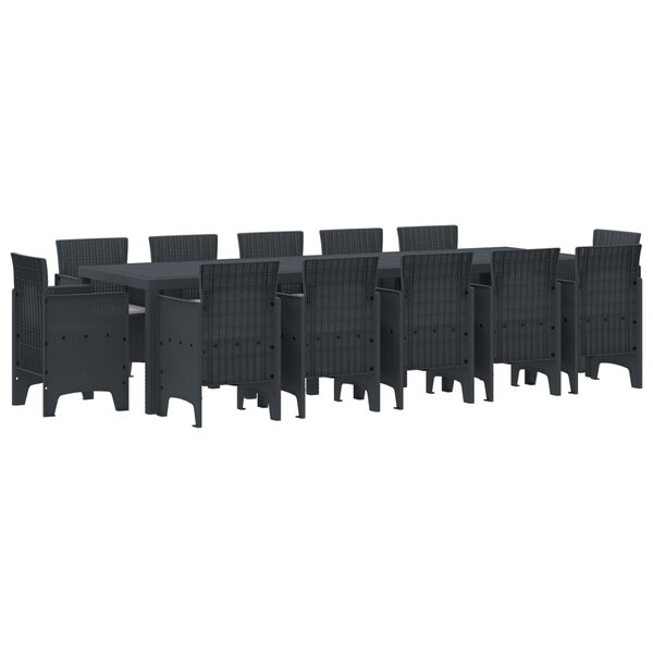 Ensemble de salle à manger de jardin 13 pièces avec coussins Anthracite en poly rattan